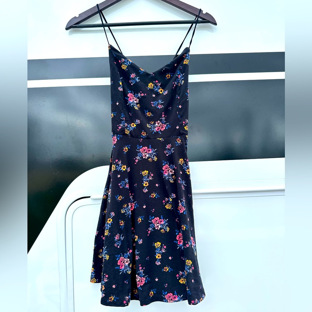 Urban Heritage Black Floral Mini Dress with Pink & Yellow Flowers